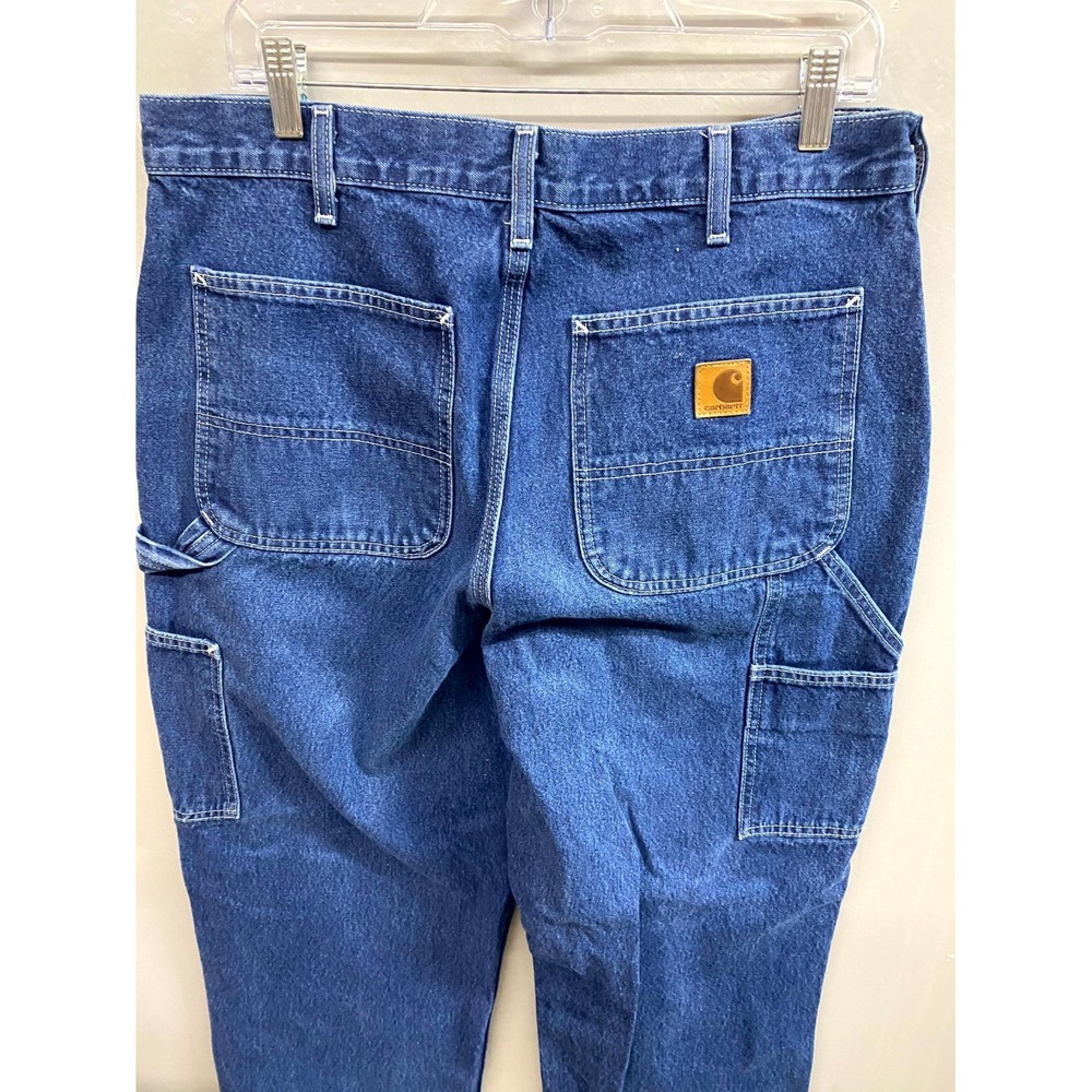 Carhartt Dungaree Carpenter Jeans Mens 34x32 Blue Denim Loose Fit Hammer Loop - Picture 7 of 11